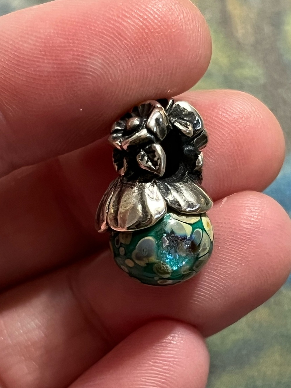 Authentic Trollbeads Forget-Me-Not With Bud Sterling Silver 925 Glass Bead